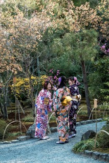 Japanese women with kimono in Sogenchi Garden