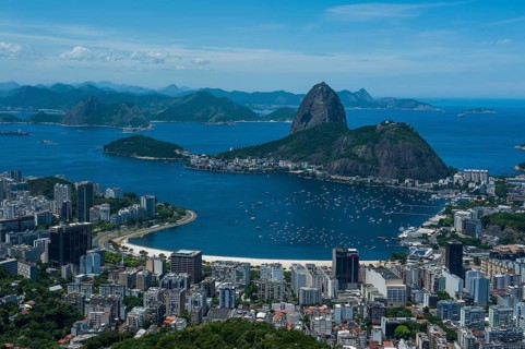 Outlook from the Christ the Redeemer statue over Rio de Janeiro and the Sugar Loaf