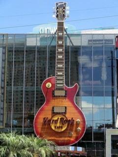 Huge guitar attached to the facade of the HardRock Cafe on the Las Vegas Strip