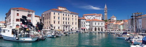 Harbor and old town with Cathedral of St. George
