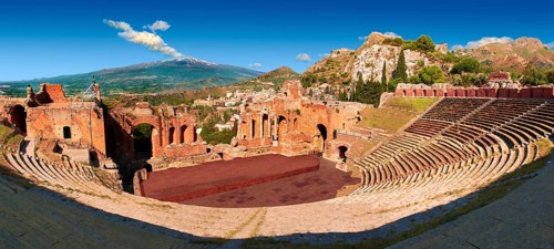 Ampitheatre with Mount Etna volcano in the distance
