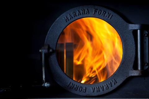 Flames in a pizza oven