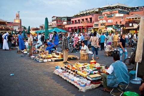 Market stalls in Djemaa el Fna square