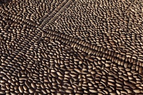 Pavement made from upright pebbles