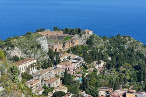 View of Taormina with the Teatro Greco