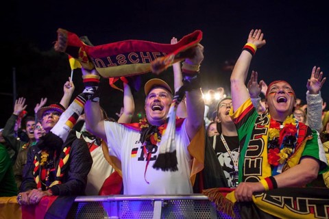Fans watching the match Germany vs Ghana during the 2014 FIFA World Cup public screening event at Fanpark Berlin