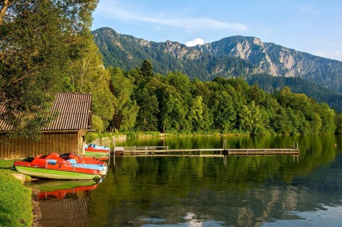 Pedal boats on the shore of Lake Kochel