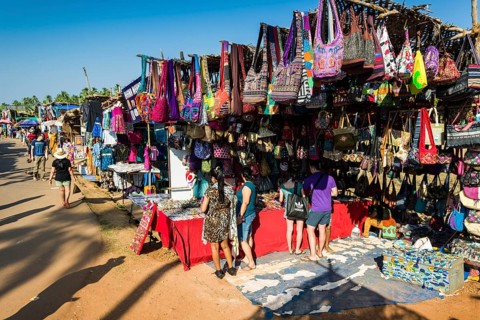 Colourful bags for sale at the weekly flea market