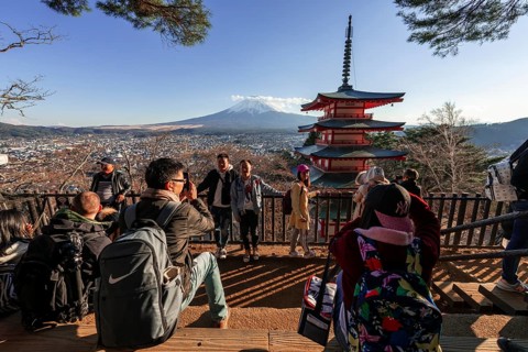 Tourists at a viewpoint