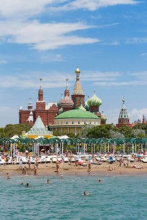 Beach with Kremlin Palace Hotel and a Kremlin replica