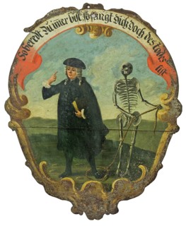 Painted metal plaque of the Edlitzer Dance of Death