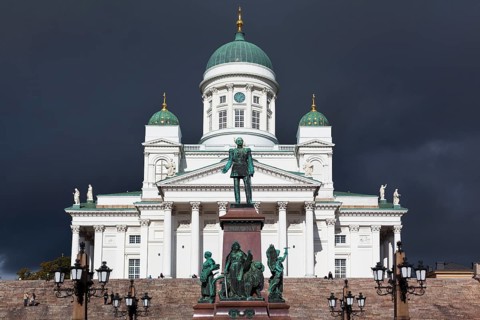 Helsinki Cathedral with the Alexander II Memorial