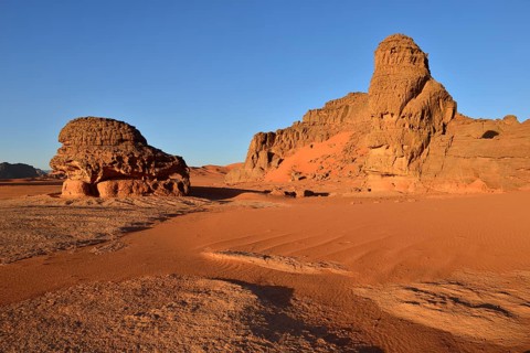Sandstone rock towers at Tin Merzouga