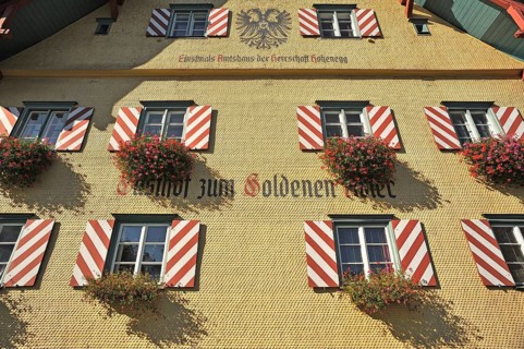 Shingle facade with windows and flower boxes