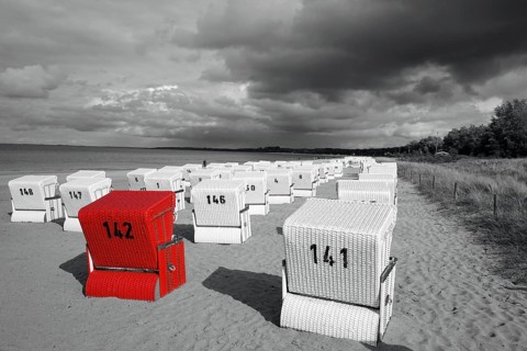 Beach with beach chairs