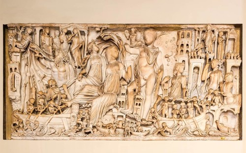 Antique relief with the depiction of a city
