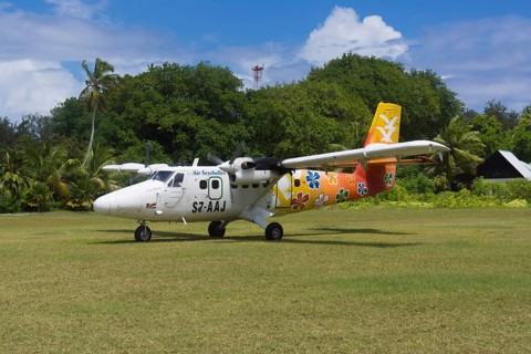 Aircraft 'Twin Otter' of the AIR SEYCHELLES airline at the airport of Denis Island
