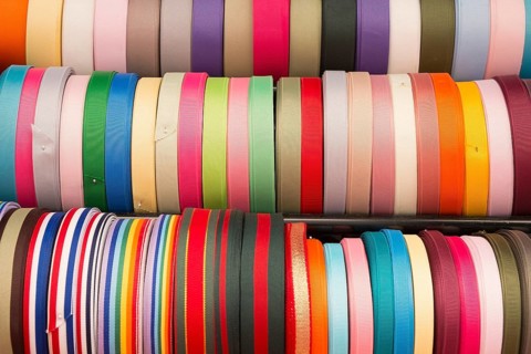 Colourful ribbons at a market stall