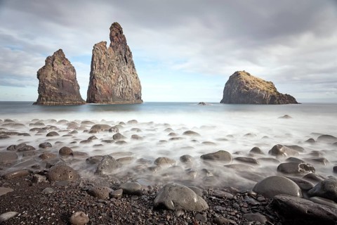 Volcanic rock formations at the cliffs near Ribeira da Janela