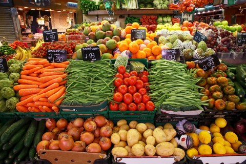 Market stall selling fruit and vegetables