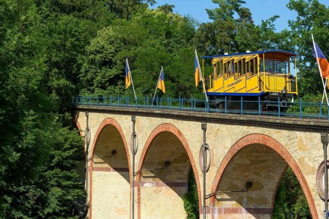 Nerobergbahn historic rack funicular from 1888 on the viaduct