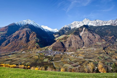 The village of Partschins in the Vinschgau Valley or Val Venosta