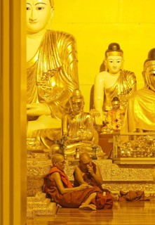 Two Buddhist monks with a mobile phone