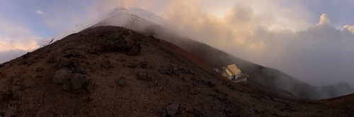 Jose Ribas Hut and the summit of Cotopaxi Volcano