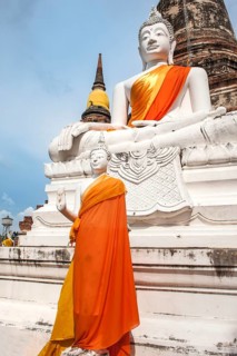 Buddha statues in front of the stupa at Wat Yai Chai Mongkhon