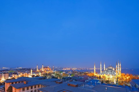 City panorama with the Hagia Sophia and the Blue Mosque
