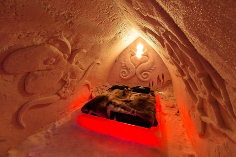 Bedroom in the Ice Hotel or Snow Hotel