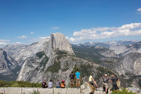 Visitors in front of the Half Dome