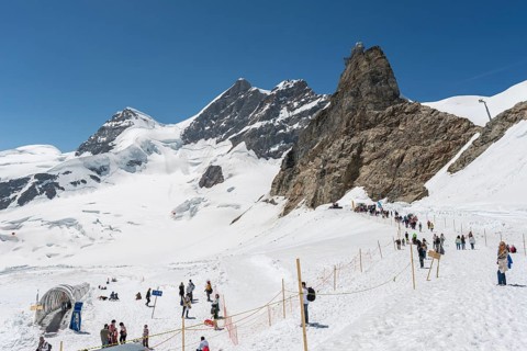 Tourists at the Jungfraujoch saddle