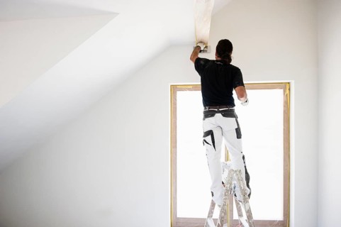 Craftsman plastering the wall of a flat