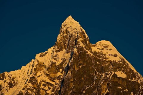 Snow-capped Mt Jirishanca Grande in the morning light