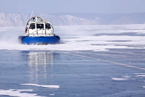 Hovercraft on the frozen Lake Baikal