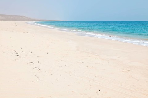 The long and wide beach of Praia de Curral Velho in the south of the island of Boa Vista