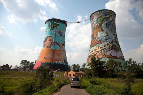 The brightly painted cooling towers of the Orlando Power Station