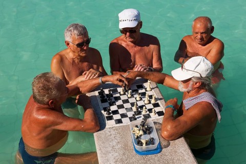 Chess players in the Szechenyi Thermal Bath