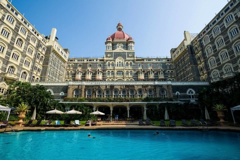 The swimming pool inside the Colaba Taj Mahal Palace Hotel