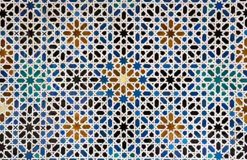Mudejar tiles with Moorish geometric patterns in the Alcazar of Seville