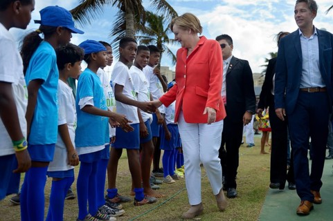 German Chancellor Angela Merkel visiting a social project for children and adolescents run by the German Society for International Cooperation