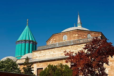 The Mevlana Museum with the green dome of the mausoleum