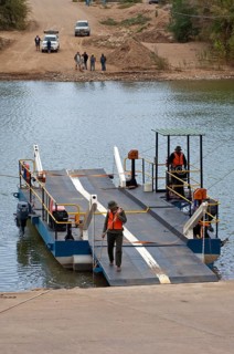 Octha ferry pontoon across the Orange River between South Africa and Namibia