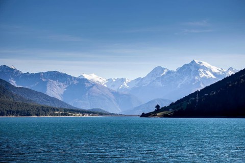 The massif of Mount Ortler above the Reschensee