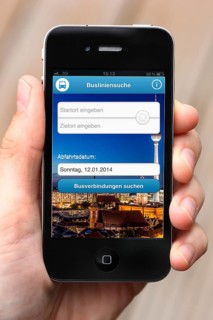 iPhone with app listing all long-distance bus lines on the display