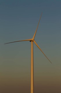 Windmill in the evening light on a wind farm near Sanlucar de Barrameda