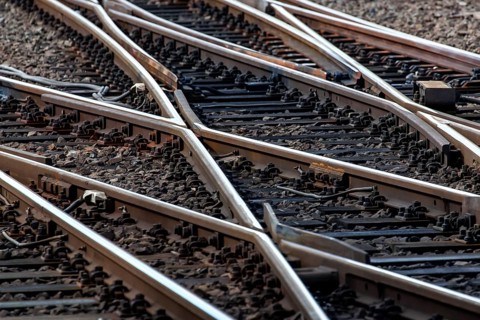 Tracks and railway switches of the Deutsche Bahn AG at Frankfurt main station