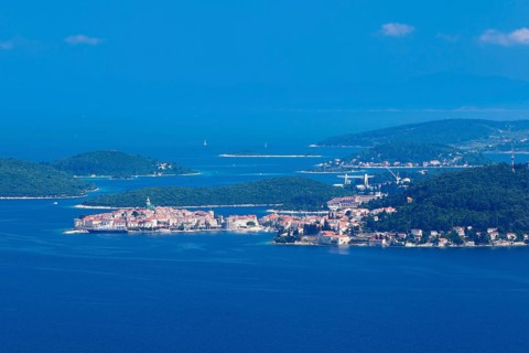 Island of Korcula with the town of Korcula