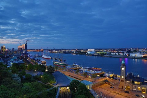 Elbe River with the St Pauli Landing Stages and the Elbe Philharmonic Hall